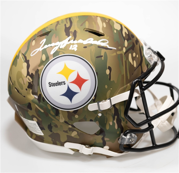 Terry Bradshaw Autographed/Signed Full Size Pittsburgh Steelers CAMO Salute to Service Authentic Speed Helmet - Beckett/BAS Witnessed Sticker of Authenticity!