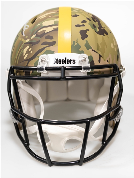 Terry Bradshaw Autographed/Signed Full Size Pittsburgh Steelers CAMO Salute to Service Authentic Speed Helmet - Beckett/BAS Witnessed Sticker of Authenticity!