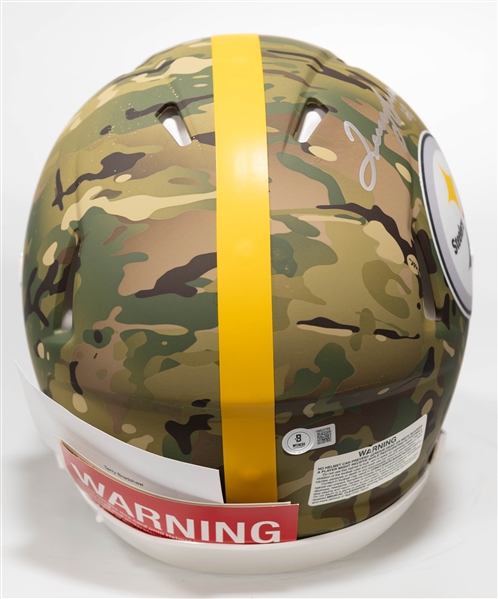 Terry Bradshaw Autographed/Signed Full Size Pittsburgh Steelers CAMO Salute to Service Authentic Speed Helmet - Beckett/BAS Witnessed Sticker of Authenticity!