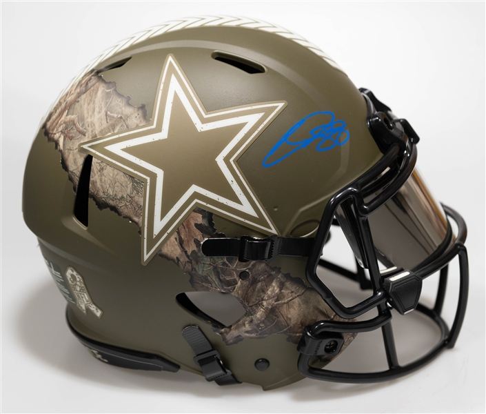 CeeDee Lamb Autographed/Signed Full Size Dallas Cowboy NFL Salute to Service CAMO Speed Authentic Helmet (Mirror Visor) - Fanatics Sticker of Authenticity!