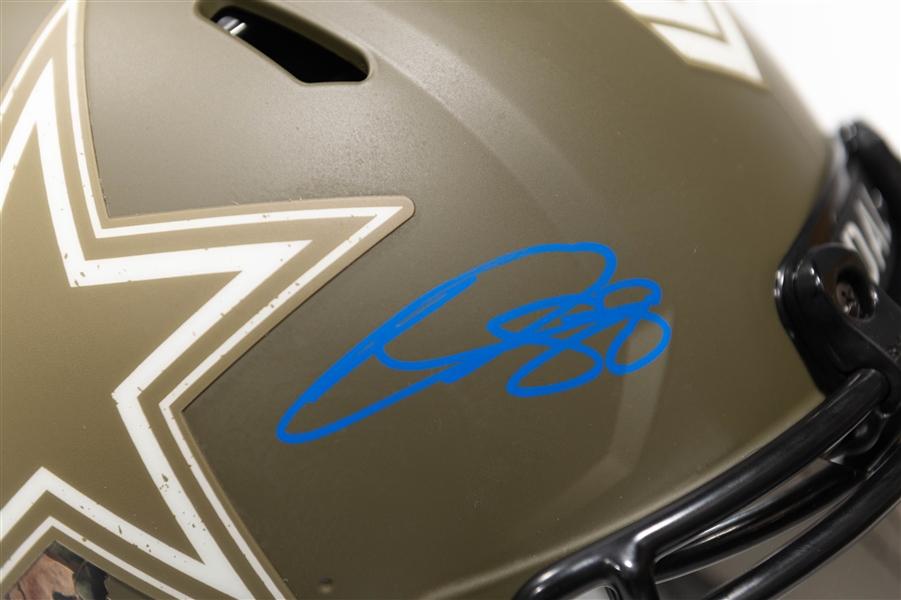 CeeDee Lamb Autographed/Signed Full Size Dallas Cowboy NFL Salute to Service CAMO Speed Authentic Helmet (Mirror Visor) - Fanatics Sticker of Authenticity!