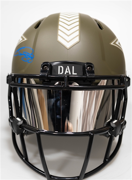 CeeDee Lamb Autographed/Signed Full Size Dallas Cowboy NFL Salute to Service CAMO Speed Authentic Helmet (Mirror Visor) - Fanatics Sticker of Authenticity!