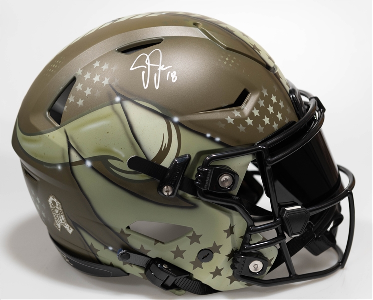 Justin Jefferson Autographed/Signed Full Size Minnesota Vikings NFL Salute to Service  Riddell Speedflex Pulse Authentic Helmet (Black Visor) w. Beckett/BAS Witnessed Sticker of Authenticity!