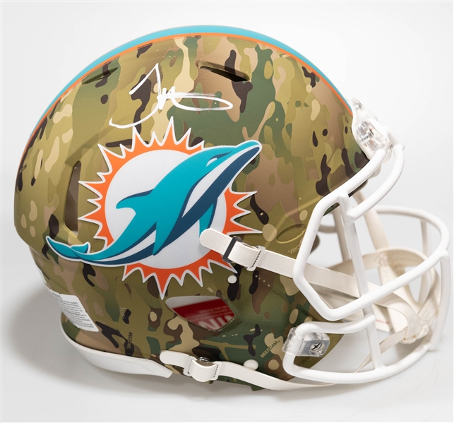 Tyreke Hill Autographed/Signed Full Size Miami Dolphins CAMO Salute to Service Authentic Speed Helmet - Beckett/BAS Witnessed Sticker of Authenticity!