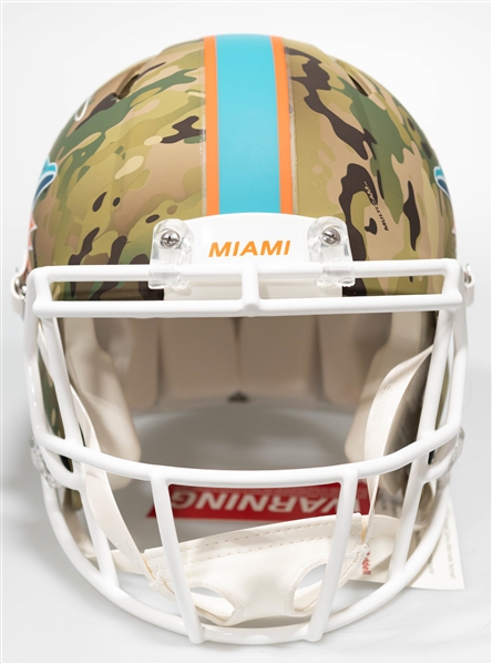 Tyreke Hill Autographed/Signed Full Size Miami Dolphins CAMO Salute to Service Authentic Speed Helmet - Beckett/BAS Witnessed Sticker of Authenticity!