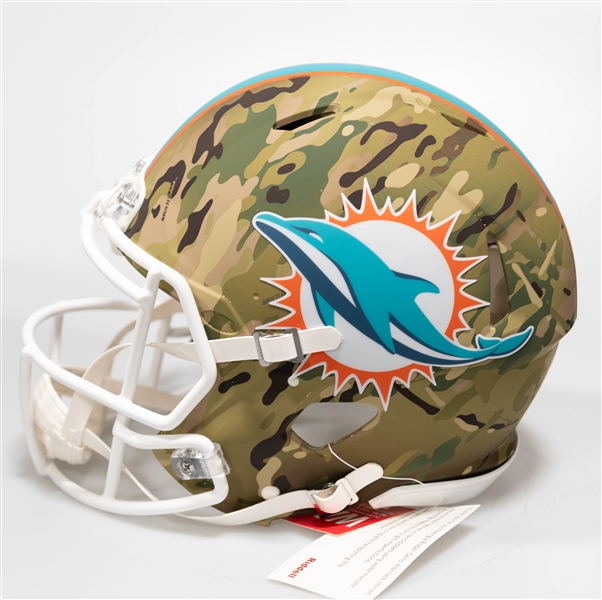 Tyreke Hill Autographed/Signed Full Size Miami Dolphins CAMO Salute to Service Authentic Speed Helmet - Beckett/BAS Witnessed Sticker of Authenticity!