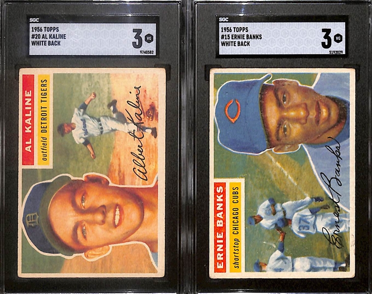 Lot of (2) SGC Graded 1956 Topps White Back Cards- Al Kaline (SGC 3), Ernie Banks (SGC 3)