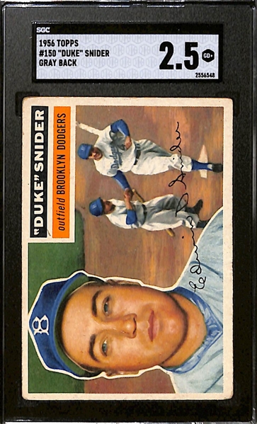 Lot of (2) SGC Graded 1956 Topps Cards- Sandy Koufax White Back (SGC 1.5), Duke Snider Gray Back (SGC 2.5)