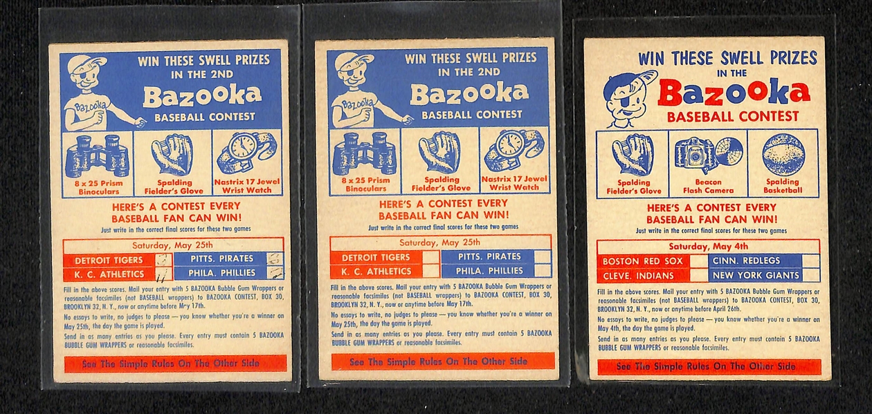 Lot of (60) 1954-1956 Topps Baseball Cards w. (3) 1957 Bazooka Contest Cards & (2) 1955 Topps Double Headers