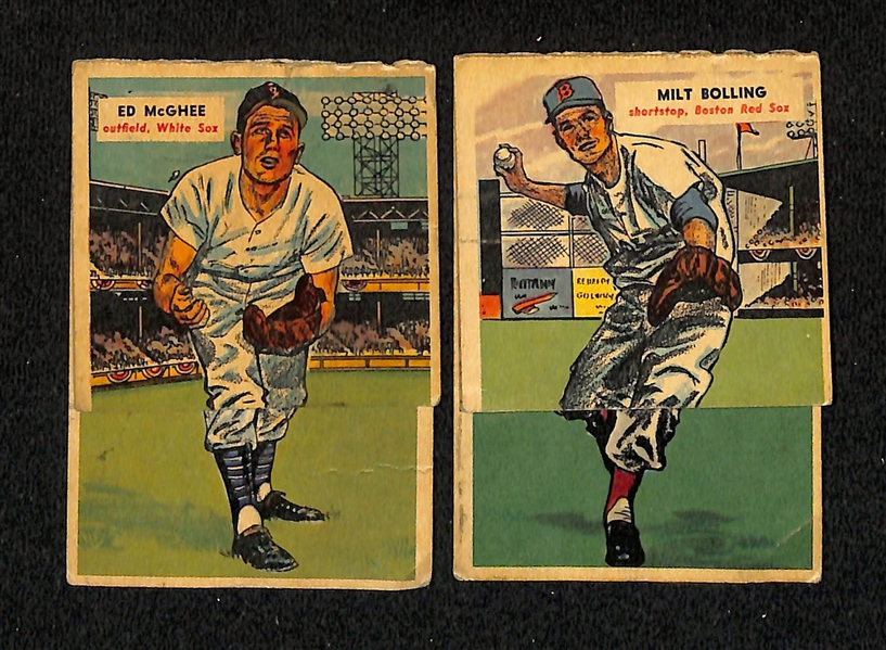 Lot of (60) 1954-1956 Topps Baseball Cards w. (3) 1957 Bazooka Contest Cards & (2) 1955 Topps Double Headers