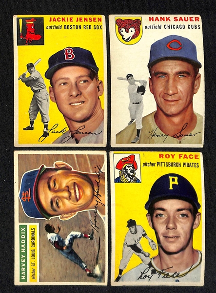 Lot of (60) 1954-1956 Topps Baseball Cards w. (3) 1957 Bazooka Contest Cards & (2) 1955 Topps Double Headers