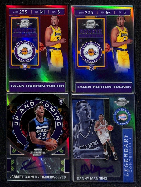 Lot of (75+) Basketball Cards inc PSA 8 Lebron James Kobe Tribute, (22) Autographs - 2022-23 Noir Jalen Brunson (#/49), 2020-21 Prizm Obi Toppin Rookie, 2019-20 Contenders Optic Jaren Jackson Jr...