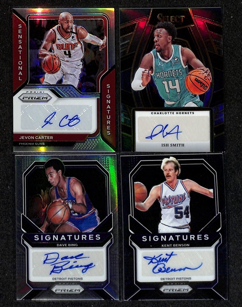 Lot of (75+) Basketball Cards inc PSA 8 Lebron James Kobe Tribute, (22) Autographs - 2022-23 Noir Jalen Brunson (#/49), 2020-21 Prizm Obi Toppin Rookie, 2019-20 Contenders Optic Jaren Jackson Jr...