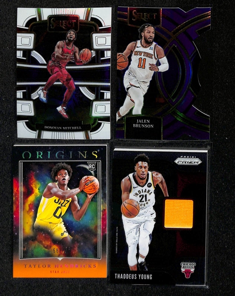 Lot of (75+) Basketball Cards inc PSA 8 Lebron James Kobe Tribute, (22) Autographs - 2022-23 Noir Jalen Brunson (#/49), 2020-21 Prizm Obi Toppin Rookie, 2019-20 Contenders Optic Jaren Jackson Jr...