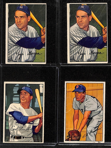 Lot of (4) Low Grade 1952 Bowman Cards w. (2) Yogi Berra, Carl Furillo, & Billy Goodman