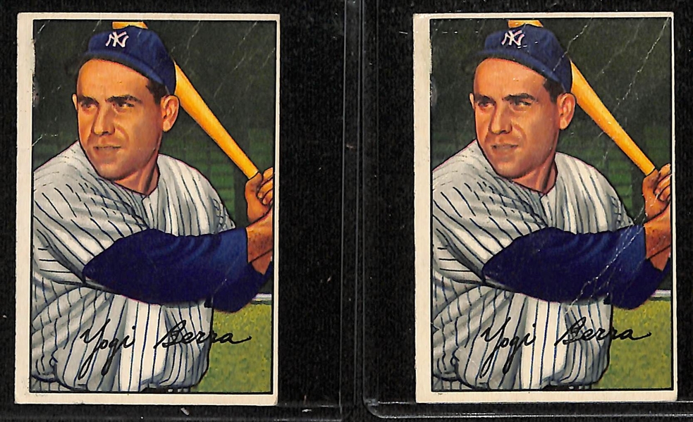 Lot of (4) Low Grade 1952 Bowman Cards w. (2) Yogi Berra, Carl Furillo, & Billy Goodman