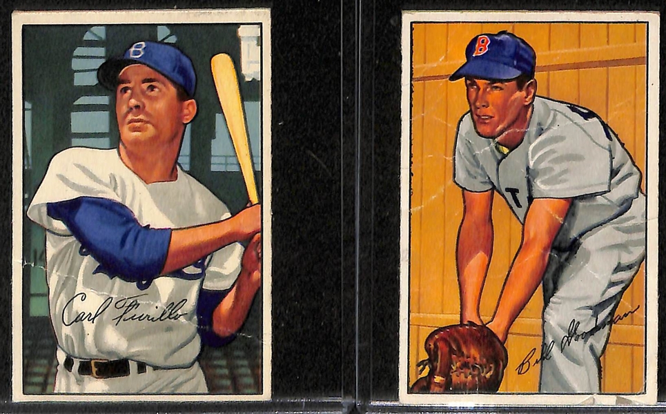 Lot of (4) Low Grade 1952 Bowman Cards w. (2) Yogi Berra, Carl Furillo, & Billy Goodman