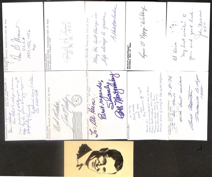 Lot of (10) Signed Football Index Cards w/ Many College Football Hall of Famers inc. Donn Moomaw, Robert Wilson, G Herbert McCracken, + (Beckett BAS Reviewed)