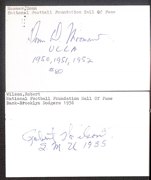 Lot of (10) Signed Football Index Cards w/ Many College Football Hall of Famers inc. Donn Moomaw, Robert Wilson, G Herbert McCracken, + (Beckett BAS Reviewed)