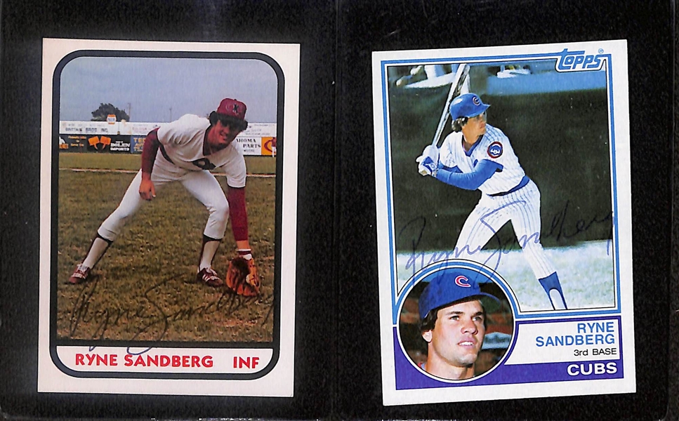 Lot of (4) Signed Ryne Sandberg Rookie Cards- 1981 Oklahoma City 89ers, 1983 Topps, 1983 Fleer, 1983 Donruss (Beckett BAS Reviewed)