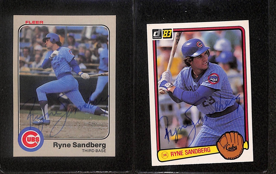 Lot of (4) Signed Ryne Sandberg Rookie Cards- 1981 Oklahoma City 89ers, 1983 Topps, 1983 Fleer, 1983 Donruss (Beckett BAS Reviewed)