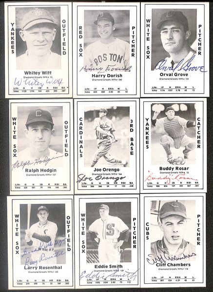 Lot of (52) Signed 1979 TCMA Diamond Greats Cards inc. Stan Musial, Edd Roush, Ed Lopat, Bob Dillinger, Bobby Brown, Andy Seminick, + (Beckett BAS Reviewed)