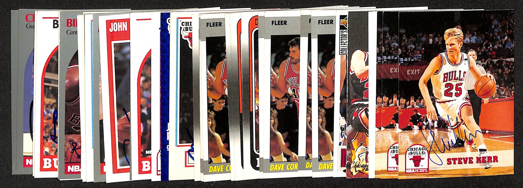 Lot of (39) Signed Jordan Era Bulls Cards- (7) Steve Kerr, Bill Wennington, (10) Dave Corzine, (10) John Paxson, Cliff Levingston, (3) Dennis Hopson, (4) Bill Cartwright, (3) Craig Hodges (Beckett...