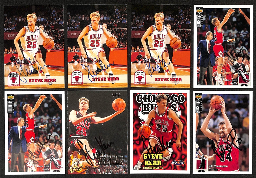 Lot of (39) Signed Jordan Era Bulls Cards- (7) Steve Kerr, Bill Wennington, (10) Dave Corzine, (10) John Paxson, Cliff Levingston, (3) Dennis Hopson, (4) Bill Cartwright, (3) Craig Hodges (Beckett...