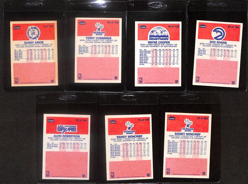 Lot of (7) Signed 1986-87 Fleer Basketball Cards- Danny Ainge, Terry Cummings, Wayne Cooper, Doc Rivers, Alvin Robinson, (2) Sidney Moncrief (Beckett BAS Reviewed)