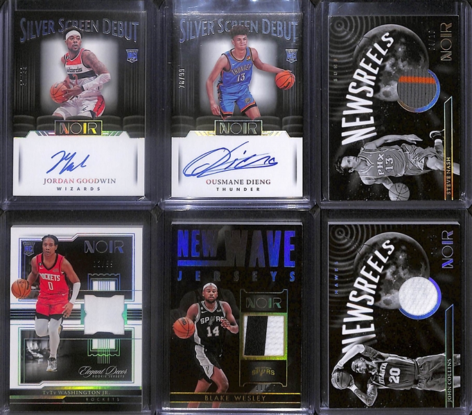 Lot of (20) 2022-23 Panini Noir Basketball Cards inc. Johnny Davis Rookie Patch Autograph (#/99), Kennedy Chandler Rookie Patch Autograph (#/99), +