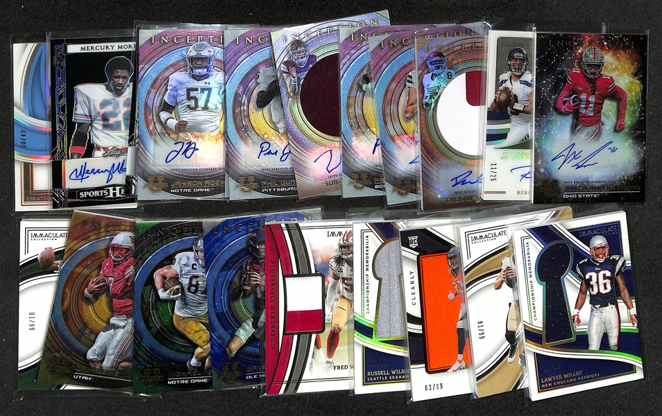 Lot of (21) Autograph + Jersey + Serial Numbered Football Cards inc. Jaxon Smith-Njigba Rookie Autograph (#/99), Russell Wilson Autograph (#/25), +