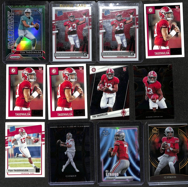 Lot of (43) Football Rookie Cards inc. Mosaic Tua Tagovailoa Red, Cerified Lamar Jackson Gold Team, Optic TJ Watt, Donruss TJ Watt, +