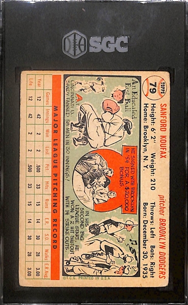 1956 Topps Sandy Koufax White Back Graded SGC 2