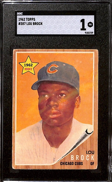 Lot of (2) SGC Graded 1962 Topps Cards- Hank Aaron (SGC 3), Lou Brock Rookie (SGC 1)