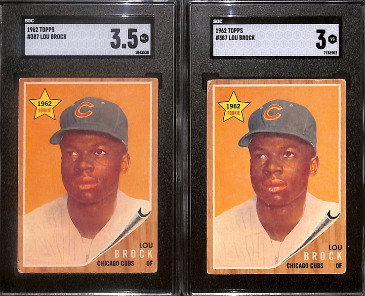 Lot of (2) SGC Graded 1962 Topps Lou Brock Rookies- SGC 3.5, SGC 3