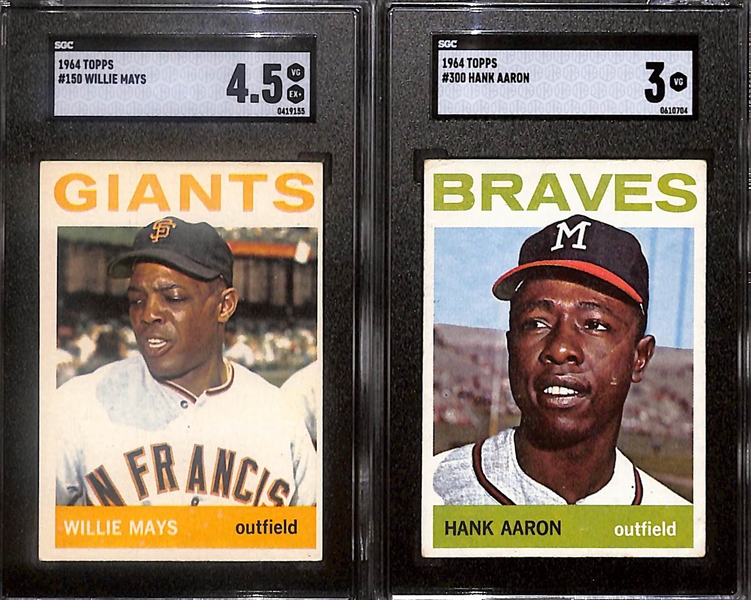 Lot of (2) SGC Graded 1964 Topps Cards- Willie Mays (SGC 4.5), Hank Aaron (SGC 3)