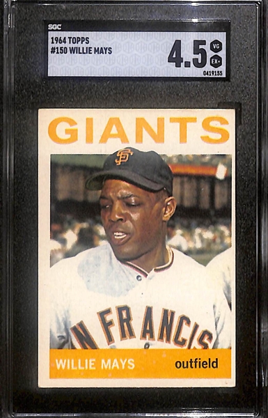 Lot of (2) SGC Graded 1964 Topps Cards- Willie Mays (SGC 4.5), Hank Aaron (SGC 3)