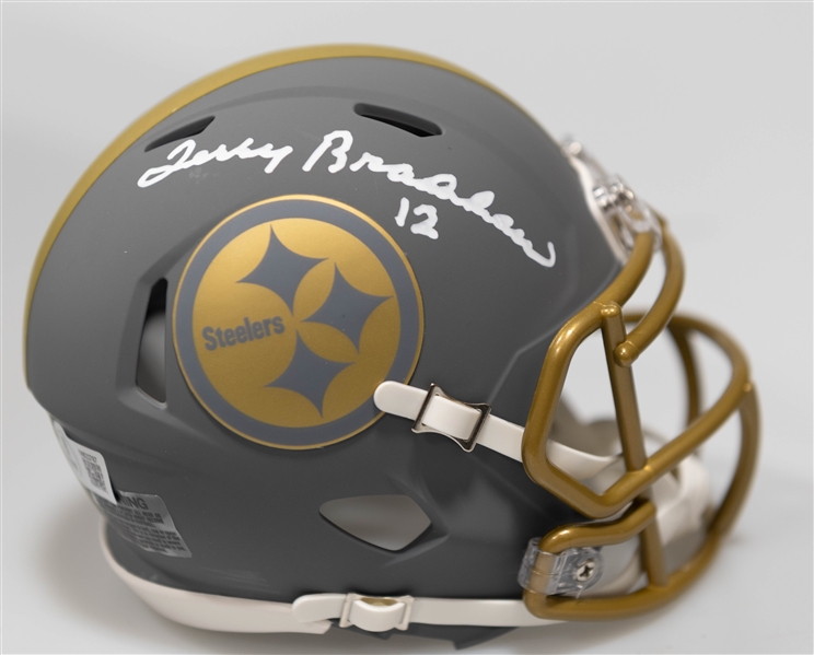 Lot of (2) Autographed/Signed Mini Replica Speed Helmets inc. Terry Bradshaw Steelers & Brandon Graham Eagles w. Beckett/BAS Witnessed Sticker of Authenticity!