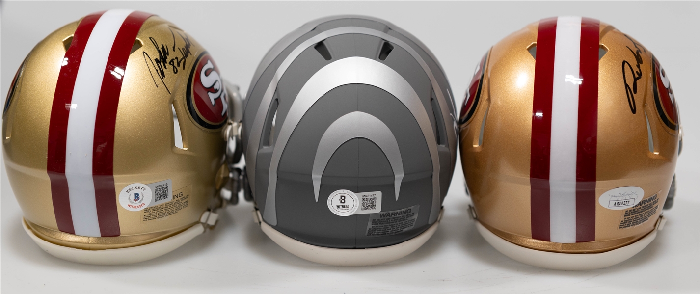 Lot of (3) Autographed/Signed Mini Replica Speed Helmets inc. Deebo Samuel (JSA Certified), John Taylor 49ers & Chad Johnson Bengals w. Beckett/BAS Witnessed Sticker of Authenticity! 