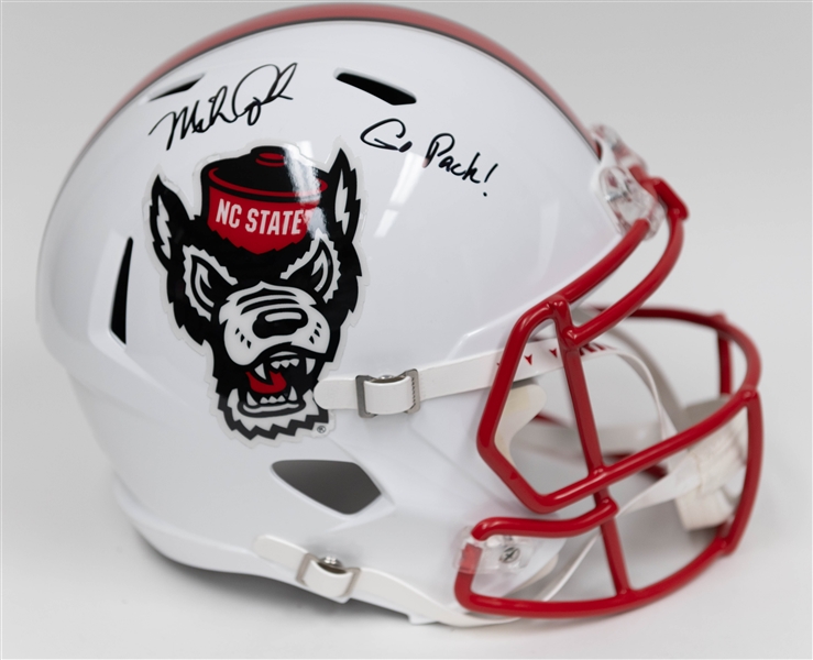 Lot of (2) Autographed/Signed Full Size College Replica Riddell Speed Helmets inc. Mike Quick & Dallas Goedert. 