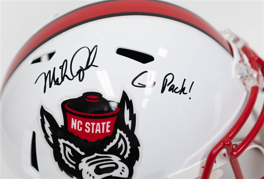 Lot of (2) Autographed/Signed Full Size College Replica Riddell Speed Helmets inc. Mike Quick & Dallas Goedert. 