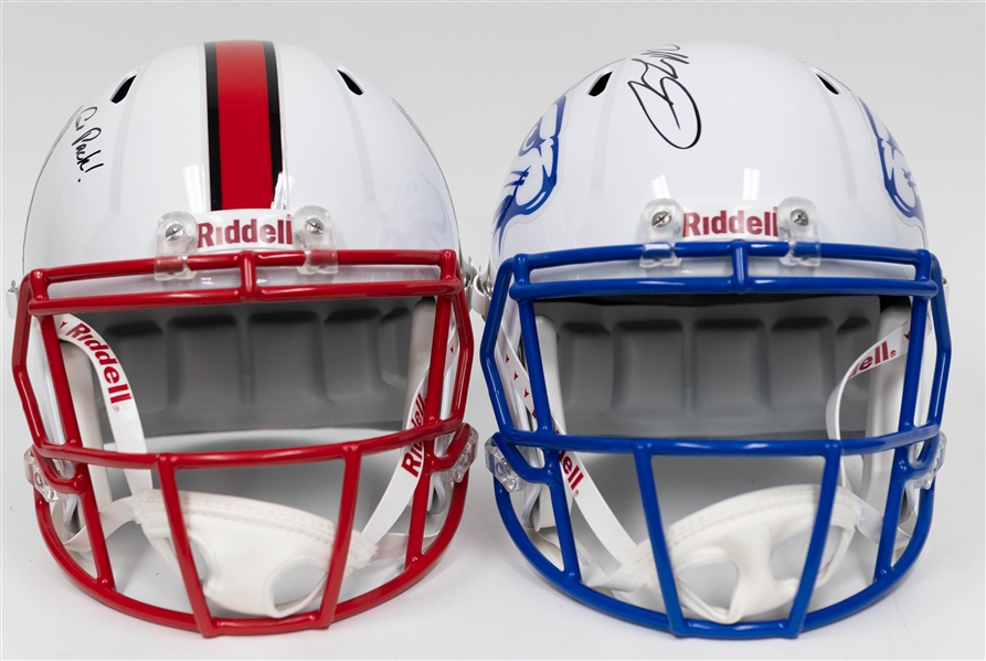 Lot of (2) Autographed/Signed Full Size College Replica Riddell Speed Helmets inc. Mike Quick & Dallas Goedert. 