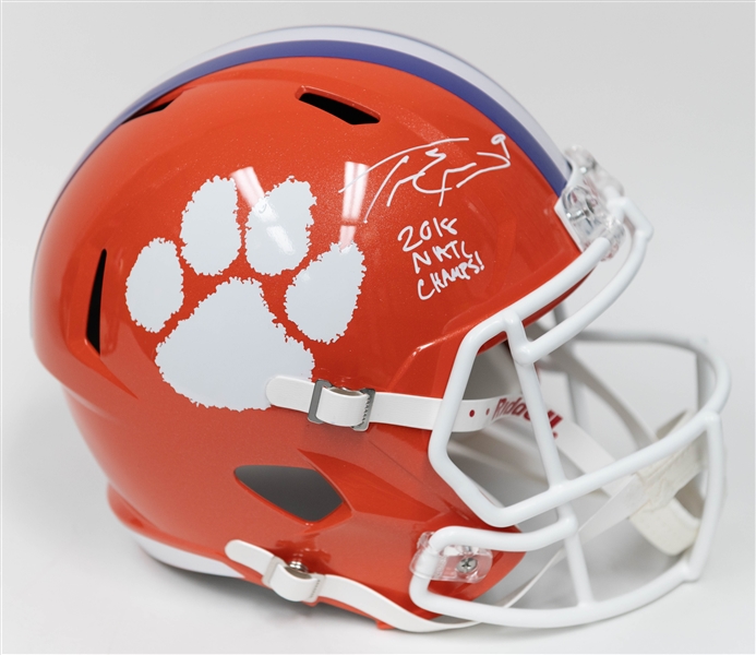 Lot of (2) Autographed/Signed Full Size College Replica Riddell Speed Helmets inc. Travis Etienne & Corey Dixon w. Beckett/BAS Witnessed Sticker of Authenticity! 