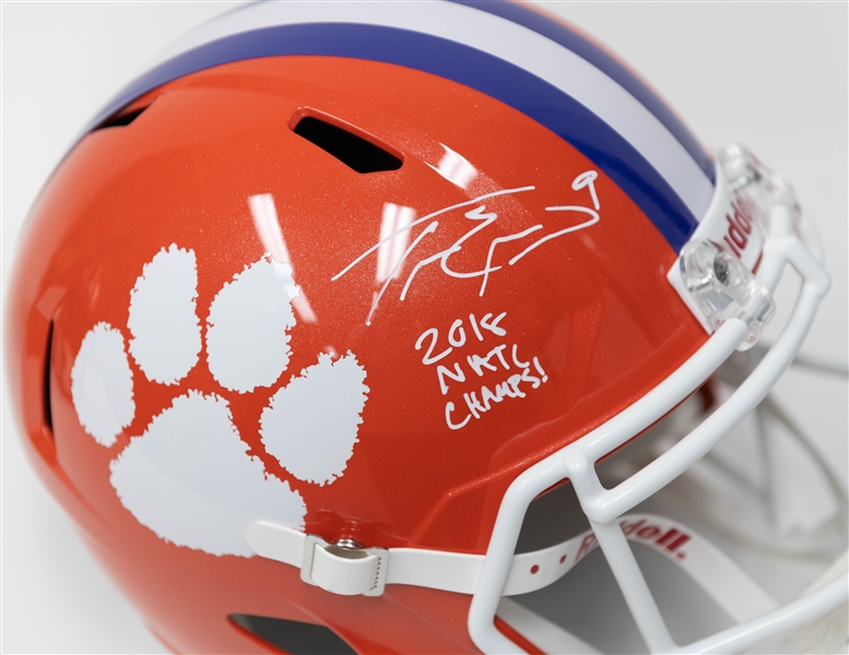 Lot of (2) Autographed/Signed Full Size College Replica Riddell Speed Helmets inc. Travis Etienne & Corey Dixon w. Beckett/BAS Witnessed Sticker of Authenticity! 