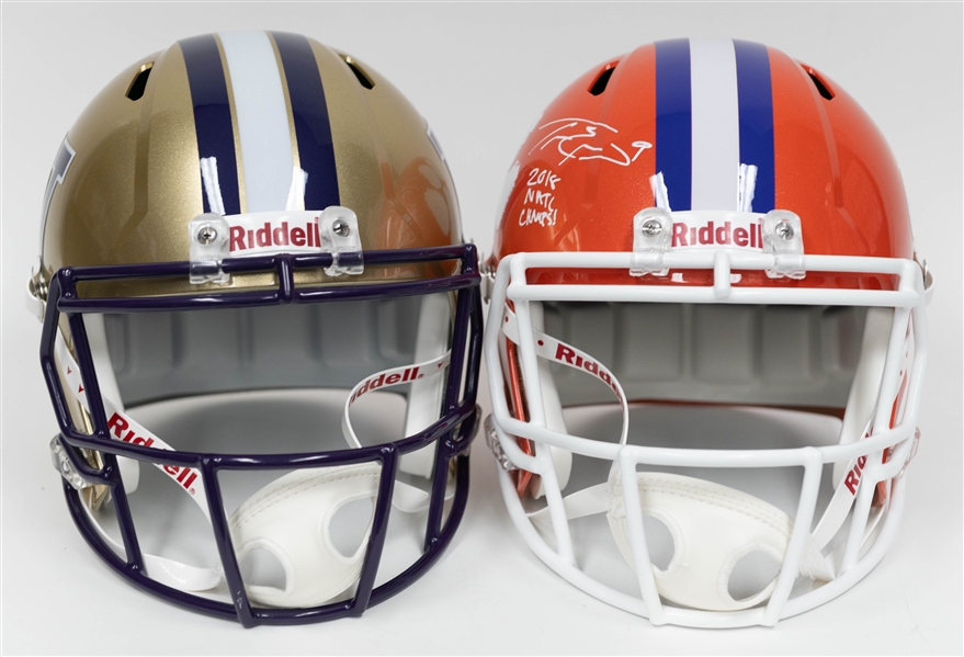 Lot of (2) Autographed/Signed Full Size College Replica Riddell Speed Helmets inc. Travis Etienne & Corey Dixon w. Beckett/BAS Witnessed Sticker of Authenticity! 