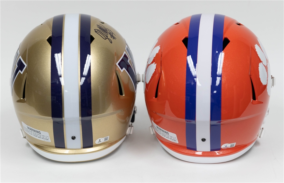 Lot of (2) Autographed/Signed Full Size College Replica Riddell Speed Helmets inc. Travis Etienne & Corey Dixon w. Beckett/BAS Witnessed Sticker of Authenticity! 