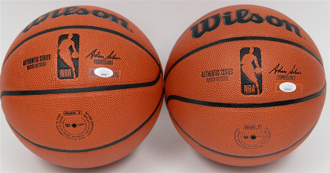 Lot of (2) Autographed/Signed Full Size Wilson NBA Authentic Series Basketballs inc. Paul Pierce & Larry Johnson w. JSA COA!