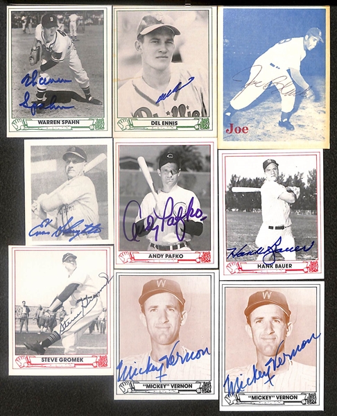 Lot of (43) Signed Old Timer Reprint Cards inc. Warren Spahn, Del Ennis, Joe Black, Enos Slaughter, + (Beckett BAS Reviewed)