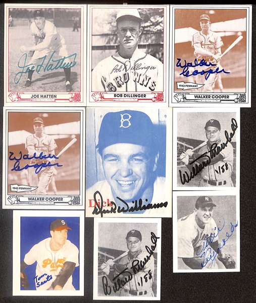 Lot of (43) Signed Old Timer Reprint Cards inc. Warren Spahn, Del Ennis, Joe Black, Enos Slaughter, + (Beckett BAS Reviewed)