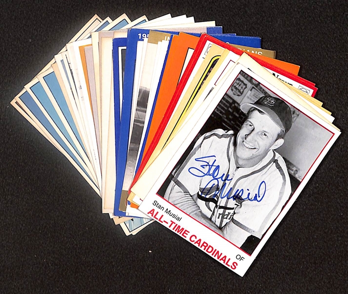 Lot of (32) Signed Old Timer Reprint Cards inc. Stan Musial, Bob Uecker, Bob Thurman, Jim Gosger, + (Beckett BAS Reviewed)